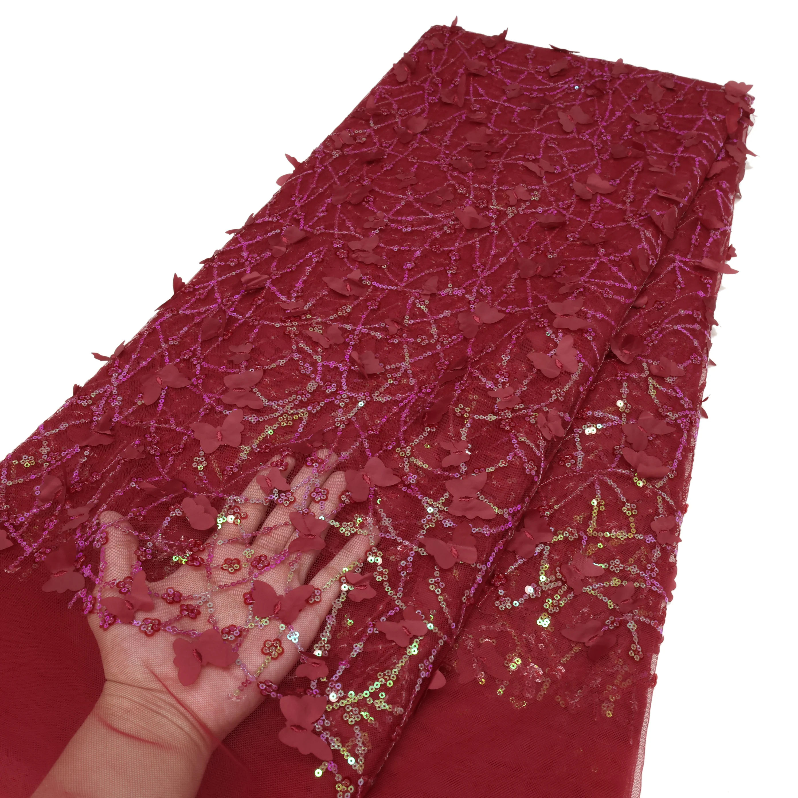 African Sequins Tulle Lace Fabric 2025 High Quality Nigerian French Butterfly Mesh Lace Party Prom Sewing 5 Yards/Lot LY3080