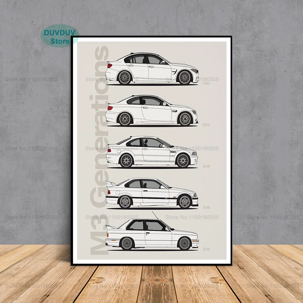 Bmw m3 e30 m4 Rennwagen Generationen Leinwand Malerei dekorative Poster und  Drucke Wandbild Kunst für Schlafzimmer Dekor