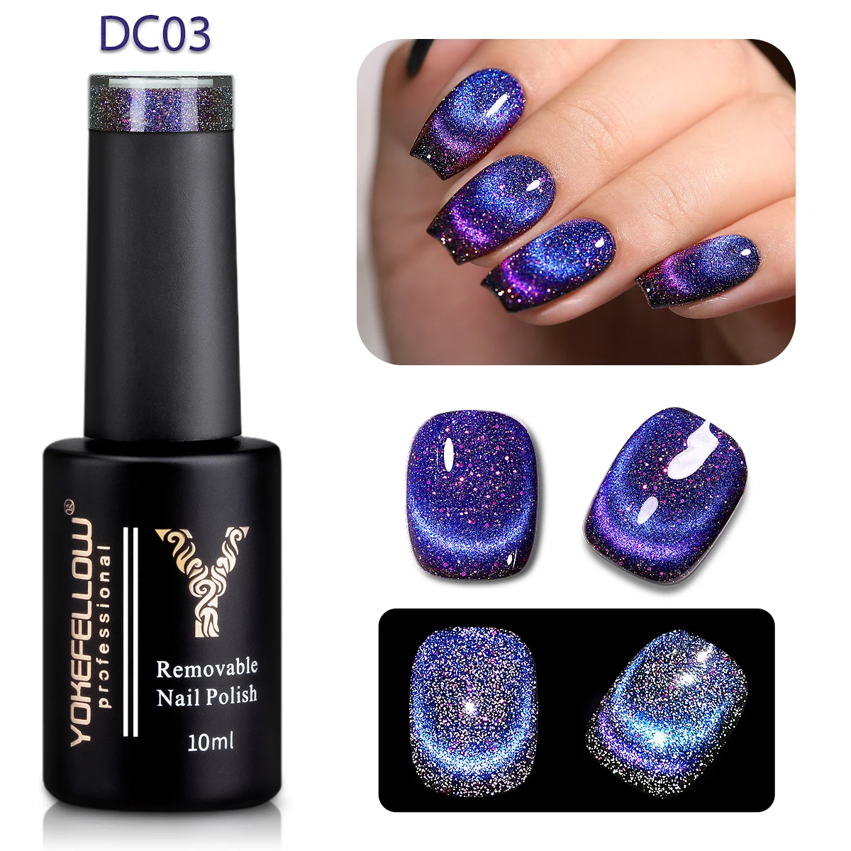 YOKEFELLOW 10ML Purple Ocean Crystal 9D Wide Cat Eye Magnetic Holographic Cat Eye Gel Nail Polish Semi Permanent UV Gel Nail Art