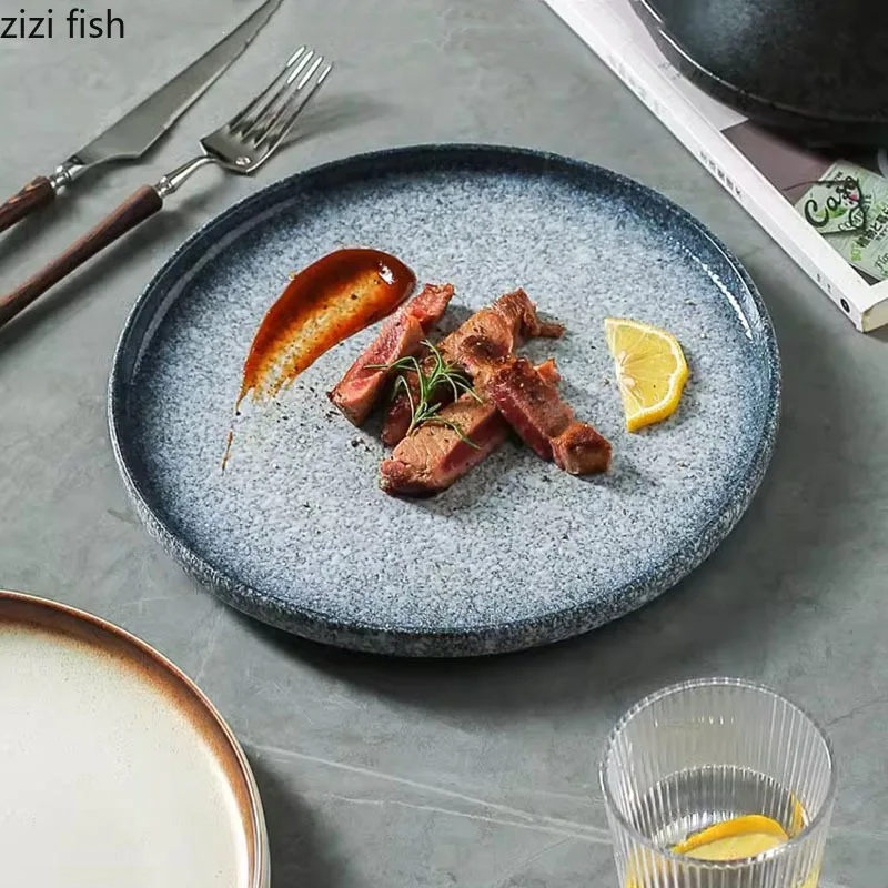 Retro Creative Ceramic Steak Plate Restaurant Flat Plate Dessert Dish Sushi Dish Pasta Plate Molecular Food Specialty Tableware