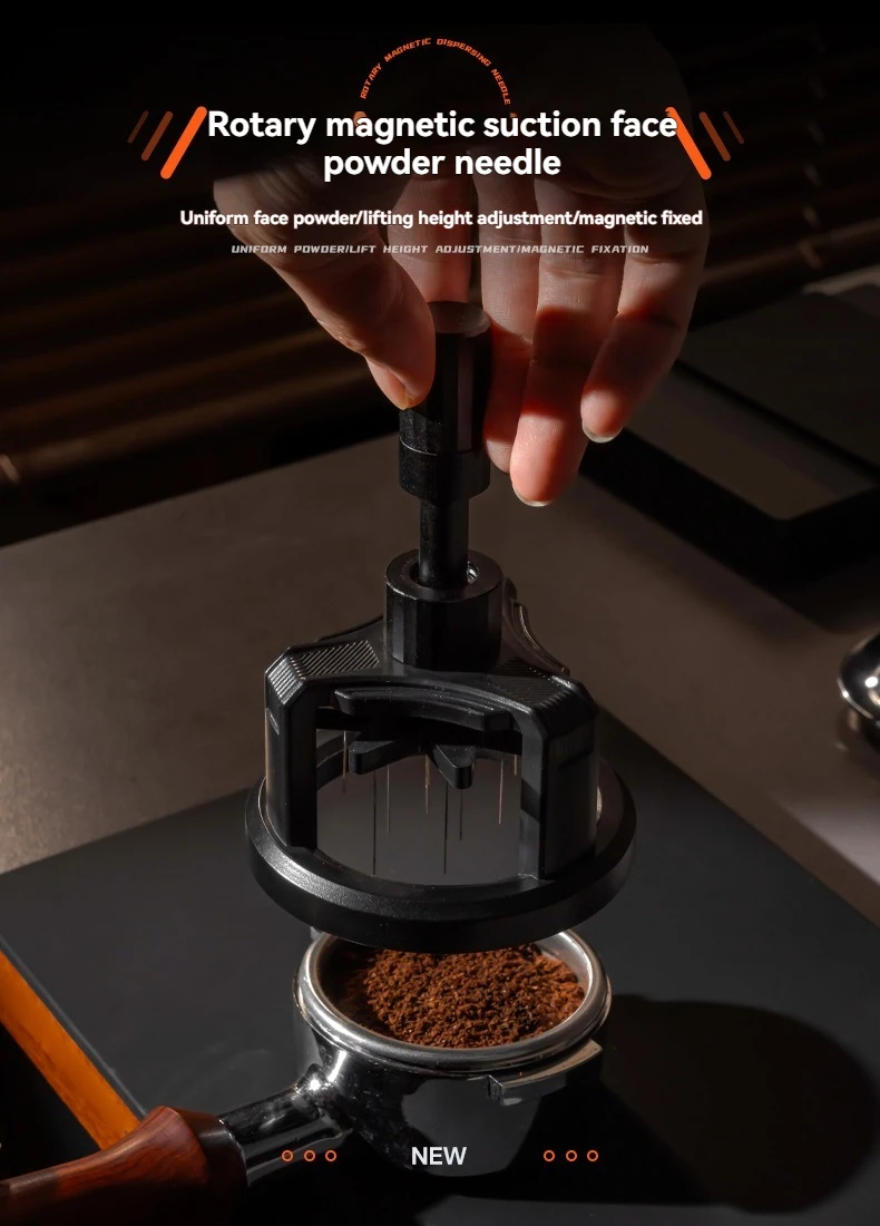 Rotierende magnetische Pulververteiler-Nadel für Kaffee, höhenverstellbar, magnetische Fixierung, hochwertiges professionelles Kaffeezubehör – Detail 1