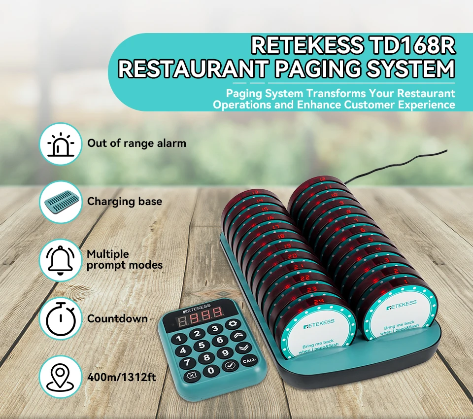 Description Picture 3 of itemRetekess Restaurant Pager Vibrator Coasters Buzzer Receivers Keyboard For TD168R Wireless Calling System For Food Truck Cafe Bar