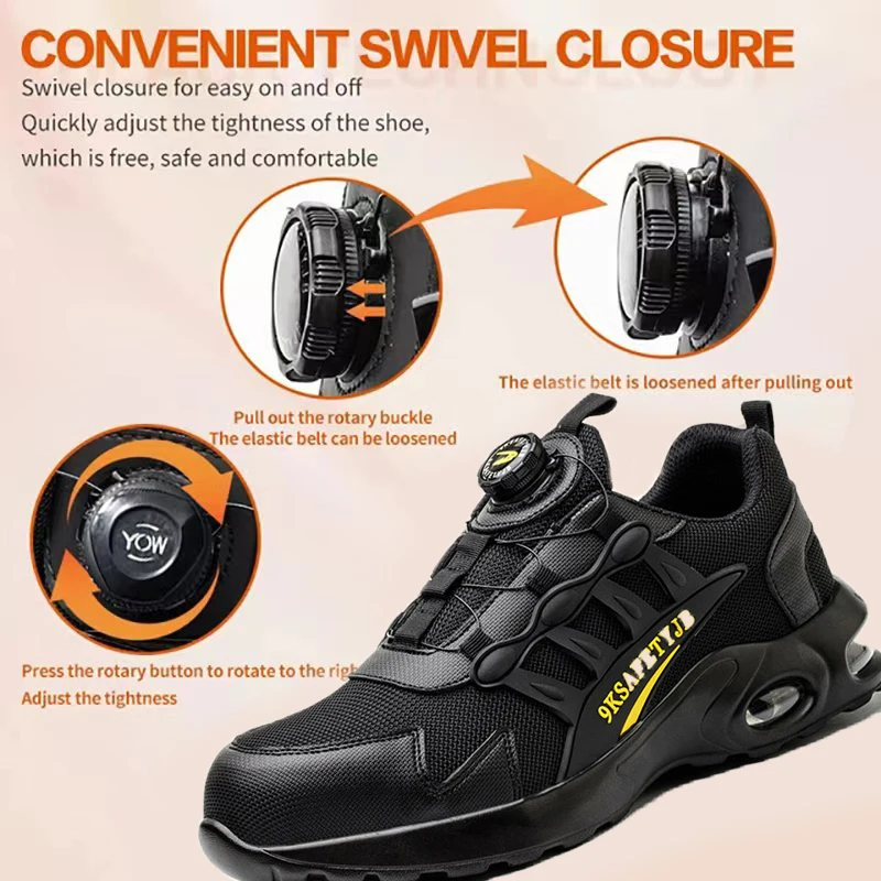 Chaussures de sécurité à coussin d'air pour hommes, chaussures de travail à boucle rotative, baskets indestructibles, bottes de sécurité anti-perforation, de protection_voghion.com
