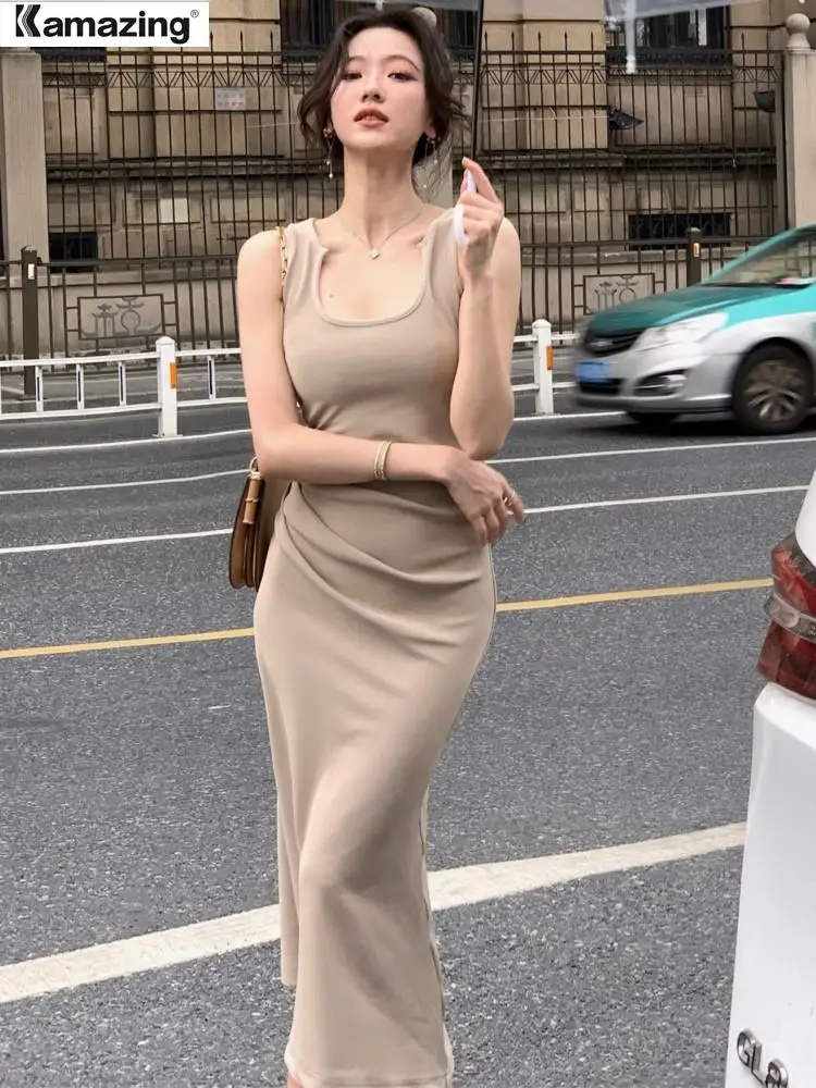 

Summer Elegant Vintage Bodycon Midi Evering Party Dress Women Sleeveless Vest Package Hip Slim Robe Office Lady Fashion Vestidos
