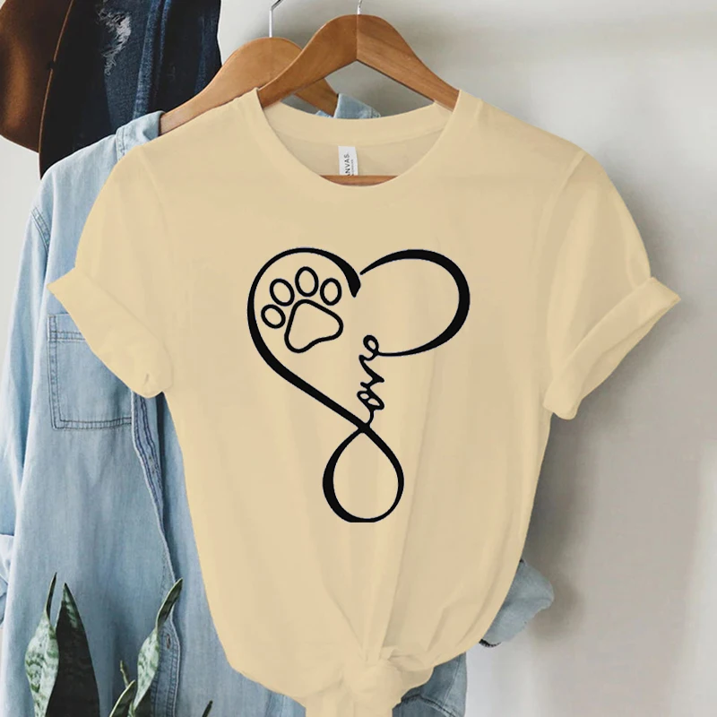 T-shirt manches courtes pour femmes, vêtements d'été, joli dessin animé patte de chien, amour, cœur, imprimé graphique, ample, fille, Y2k, Love Heart532_voghion.com