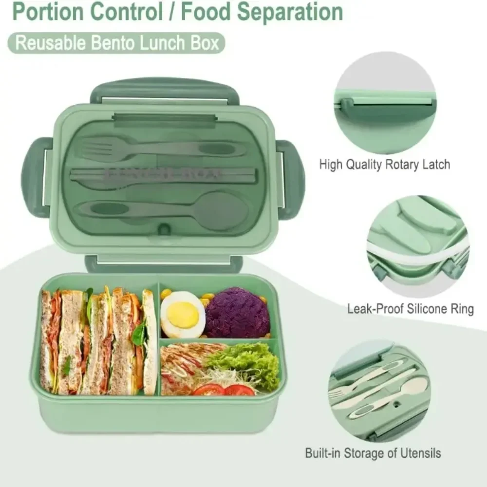 Lunch Box with Tableware for Office Workers Square Divided Microwave Oven Bento Box Leakproof Food Container for Picnic Camping - 2