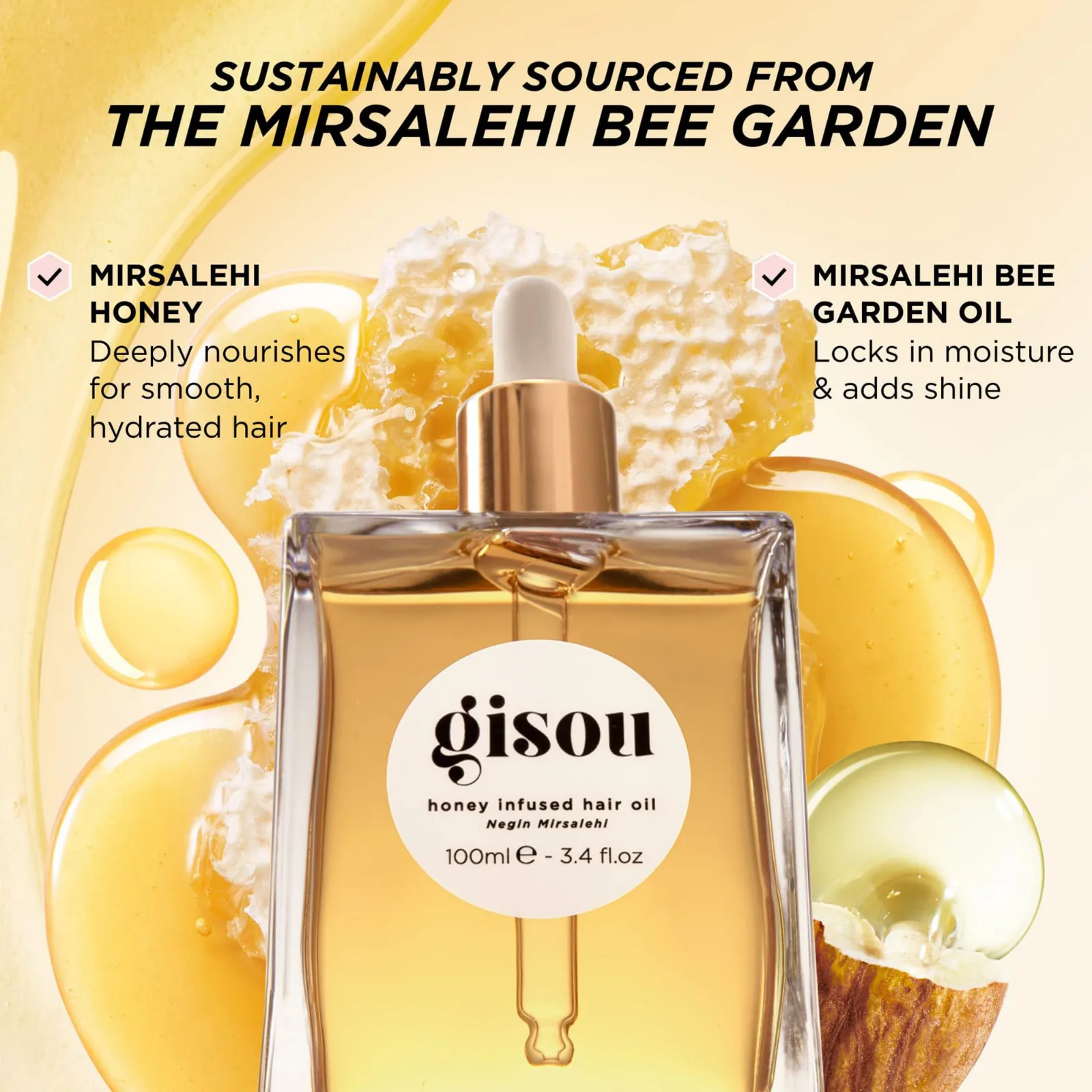 Hair Oil Gisou Honey Infused Enriched with Mirsalehi Honey for Deep Nourishment Hydration Frizz Control Heat Protection