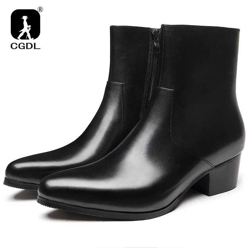 Handmade Genuine Leather 4cm Heels Autumn Early Winter Men's Formal Ankle Boots