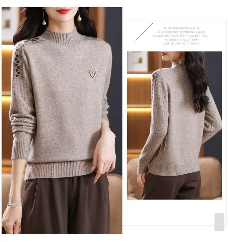 Weiche Weibliche Kleidung frauen Pullover Koreanische Mode 2026 Herbst Wolle Langarm Pullover Strickwaren Halb Stehkragen Frau Kleidung – Detail 2