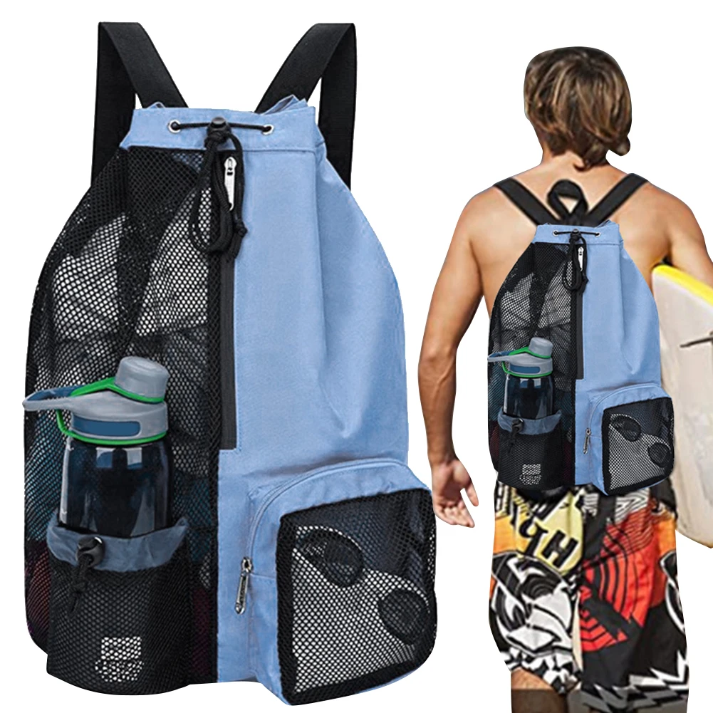 Mesh Drawstring Backpack Mesh Swim Bag Lightweight Swim Backpack Waterproof Adjustable Strap for School Beach Holidays