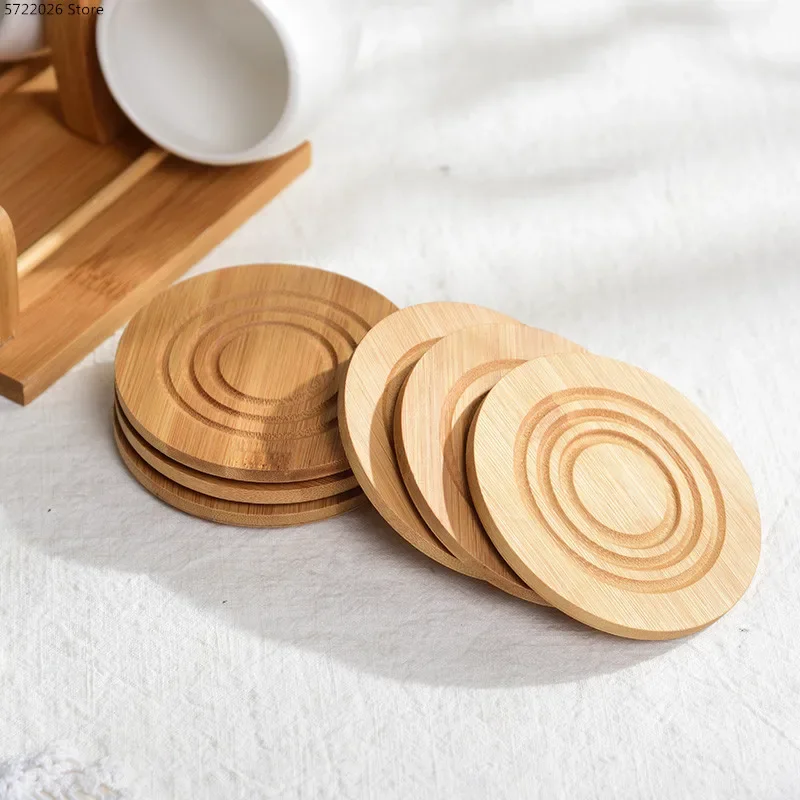 Simple Ceramic Tea Pot Set 190ml Tea Cup, Coffee Cup, Three-dimensional Bamboo and Wood Support, Striped Anti-skid Coaster