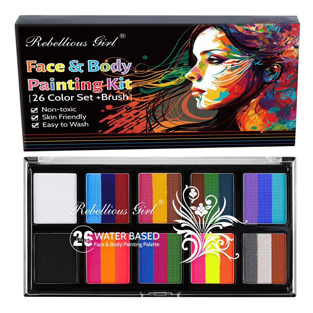 Description Picture 2 of itemBody Face Painting Kit for Kids Adults,10 Color Face Makeup Palette with Brush,Halloween Carnival Artist Cosplay Art Party