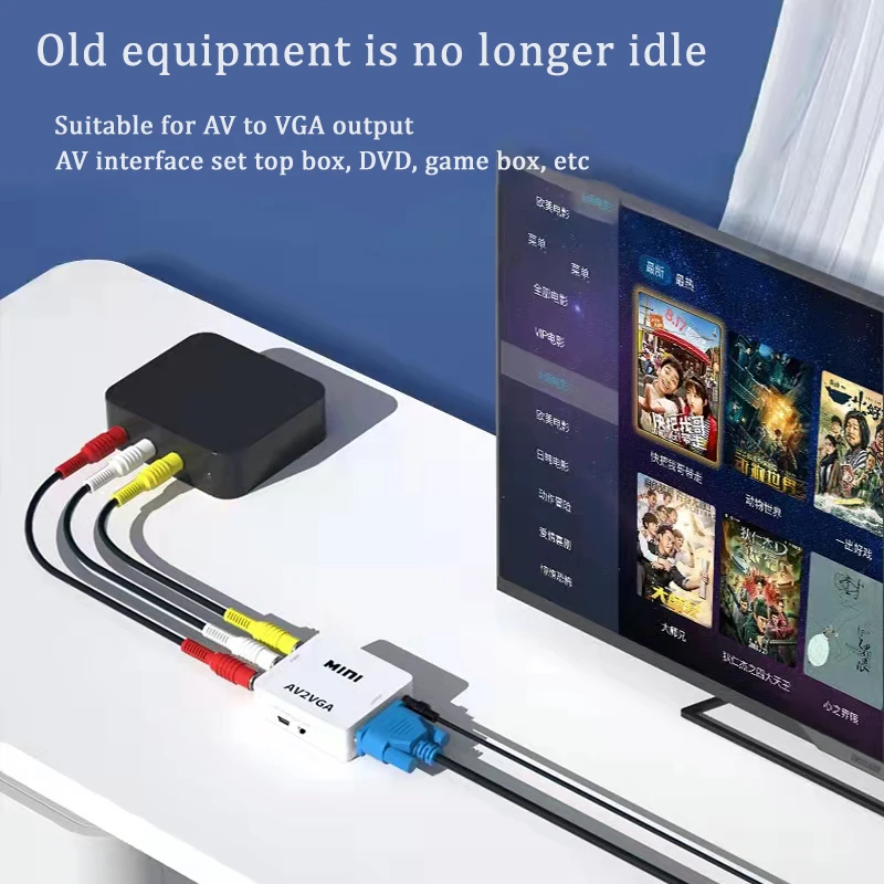 1080P AV RCA CVBS to VGA Video Converter for Monitor VGA to AV RCA Video Adapter with 3.5mm Audio for TV Box HDTV Conversor
