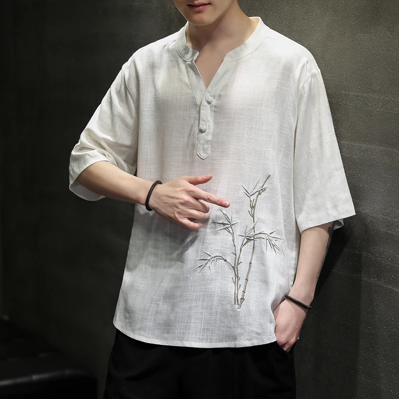 

Chinese Style Disc Button Linen T-shirt Men's Summer Short-sleeved Tang Shirt Loose Large Size T-shirt Japanese Kimono Men New