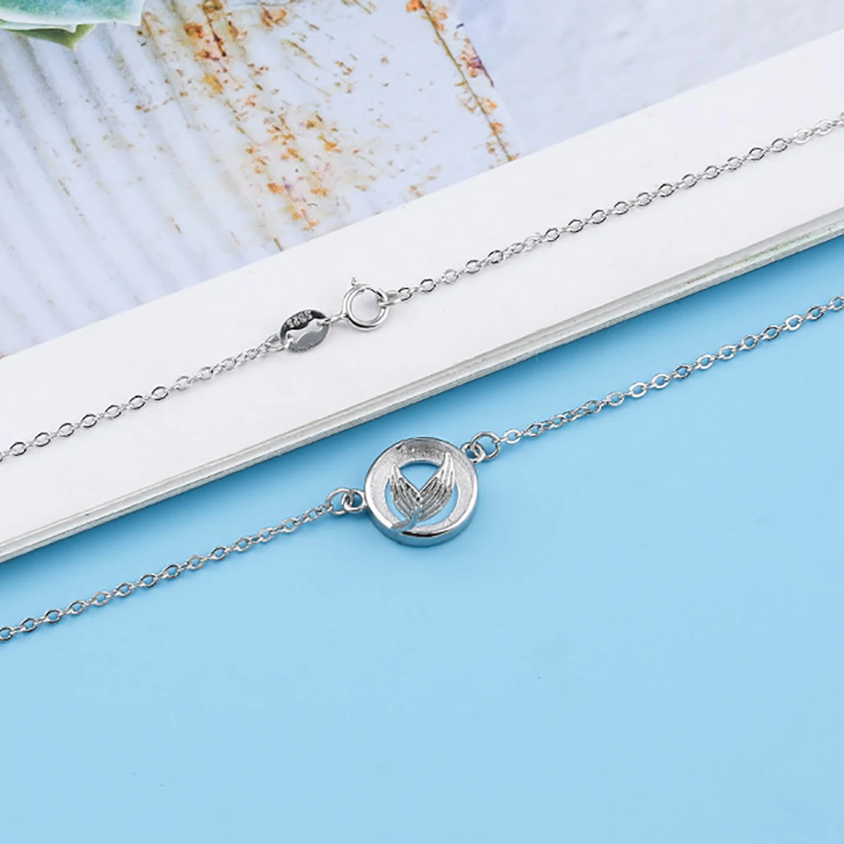925 Sterling Silver Mermaid Tail Bezel Cup Pendant fit 8mm Cabochon Cameo Mounting Setting Necklace DIY Jewelry Making