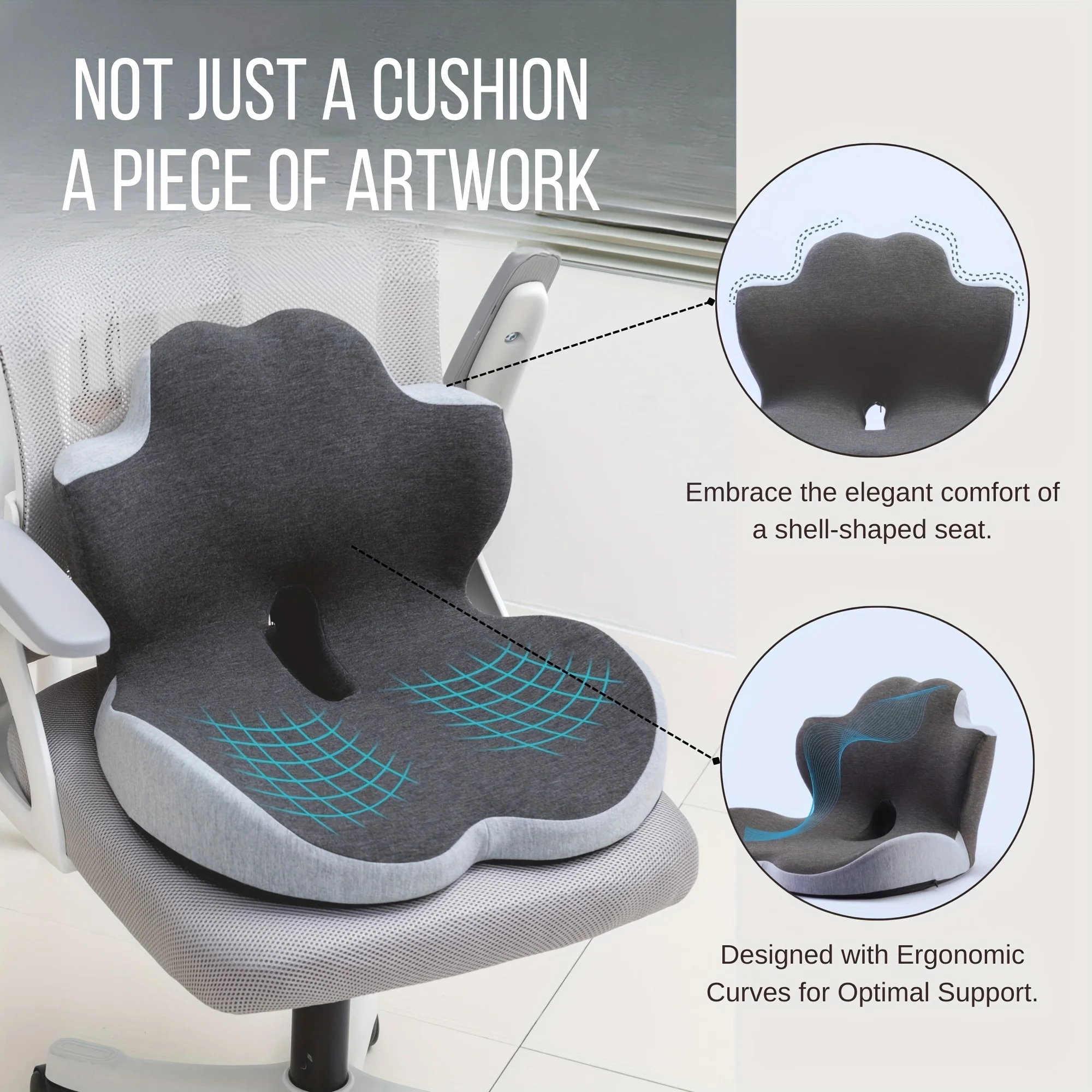 1pc Seat Cushion with a Backrest That Effectively Supports The Lower Back, Providing Comfort And Breathability,Relieve Pressure