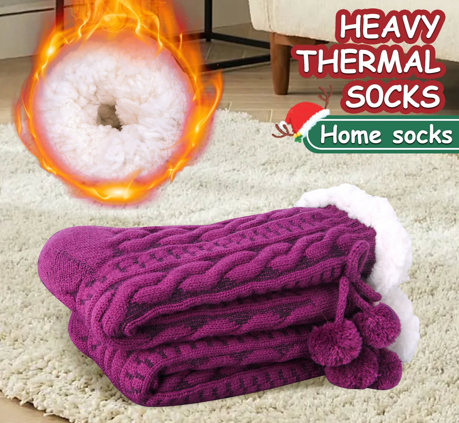 Description Picture 3 of item1 Pair Women Slipper Fuzzy Socks Fluffy Cozy Cabin Warm Winter Soft Thick Comfy Fleece Non Slip Home Socks Christmas Gifts