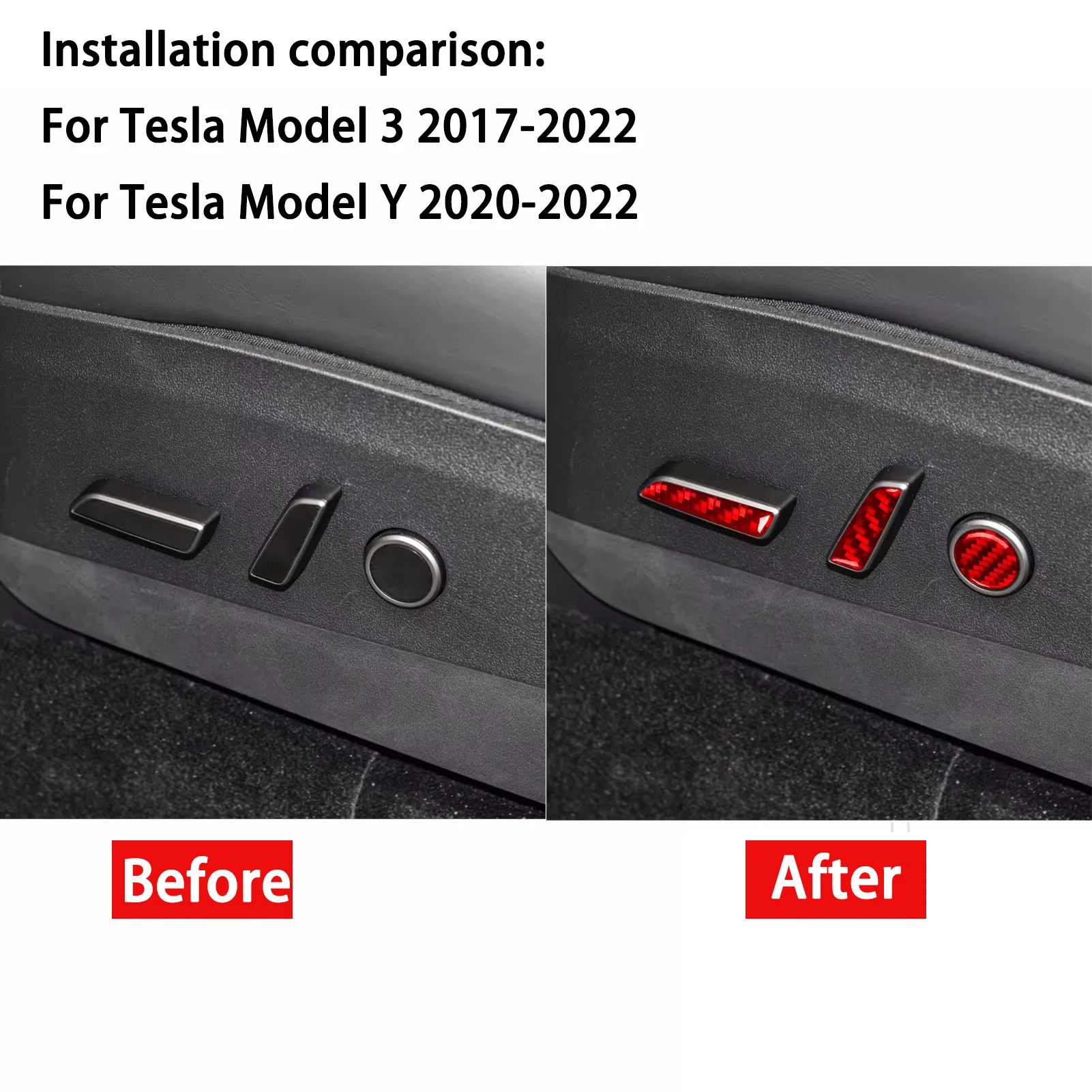 8Pcs 자동차 좌석 조정 스위치 버튼 커버 탄소 섬유 트림 스티커 테슬라 모델 3 2017-2022 모델 Y 2020-2022 액세서리