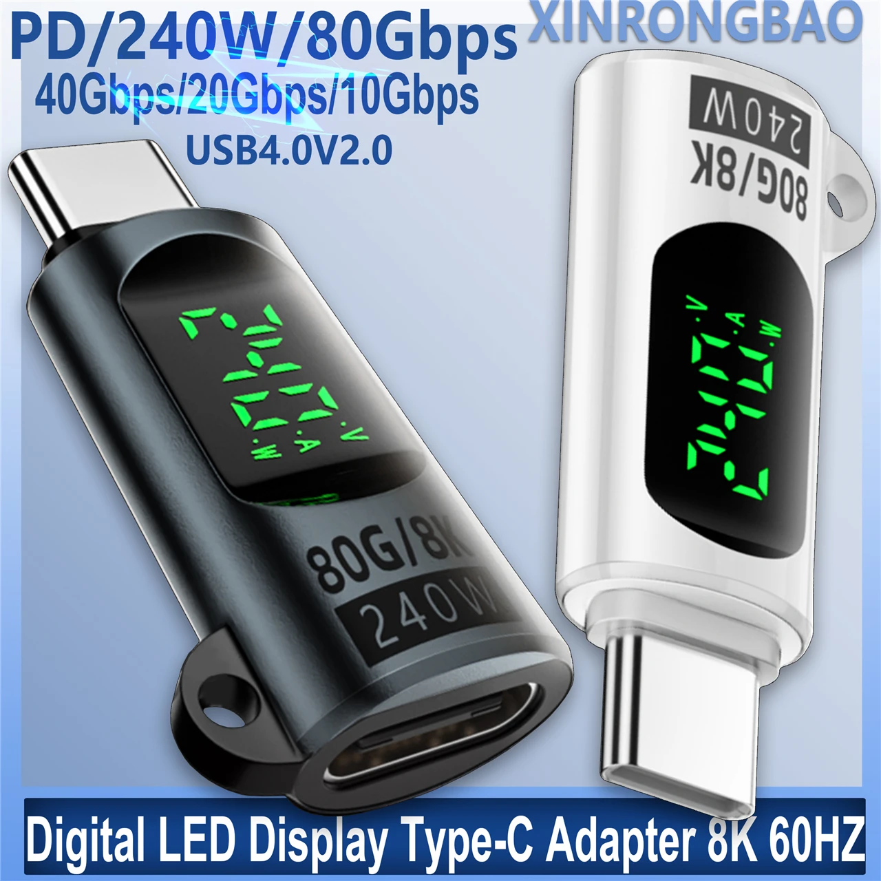 Enhanced USB4 40Gbps Adapter with Digital Display - High-Speed 80Gbps Type C to Type C Connector with 240W Power and 8K Support