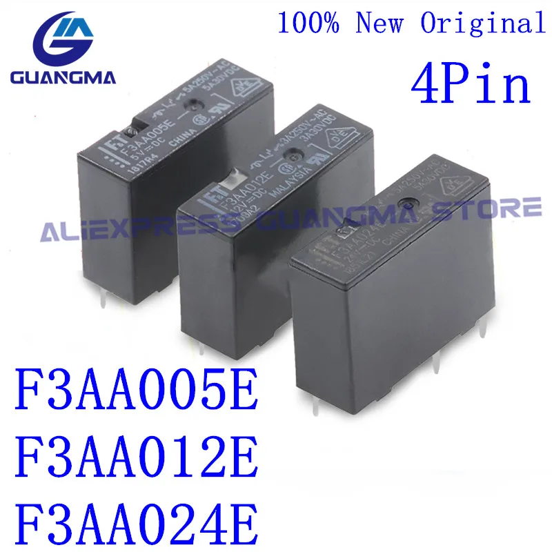

10PCS 100% New Original Power Relay F3AA005E F3AA012E F3AA024E 4Pin a group of normally open DC5V 12V 24VDC