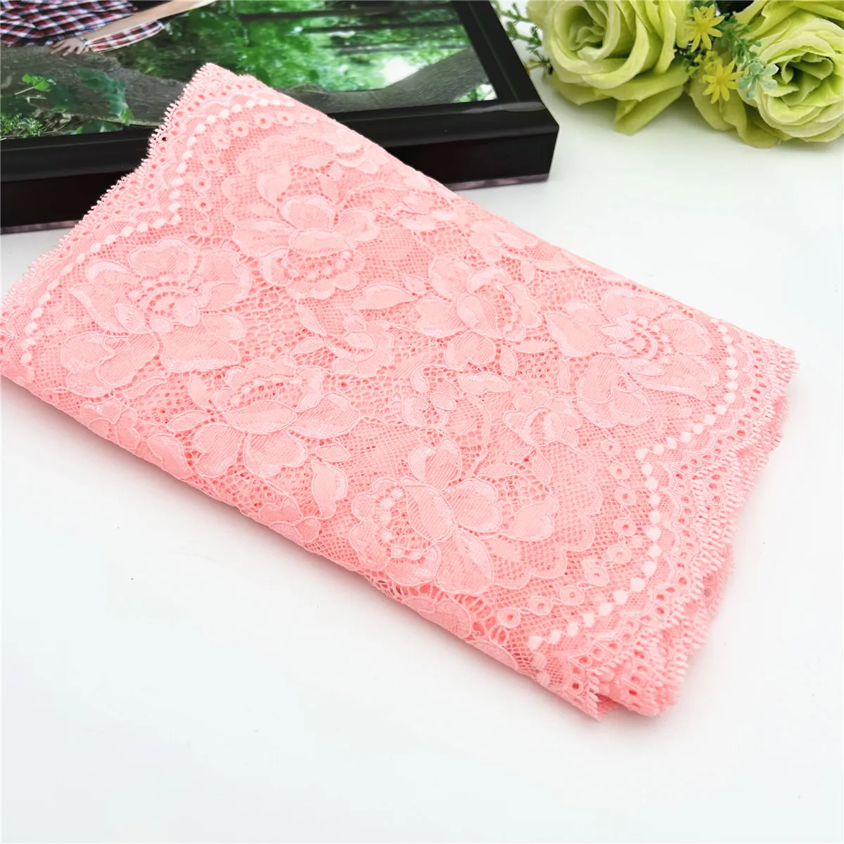 3y/lot Width 22.50cm Pale Pretty Pink Elastic Stretch Lace Trims 1