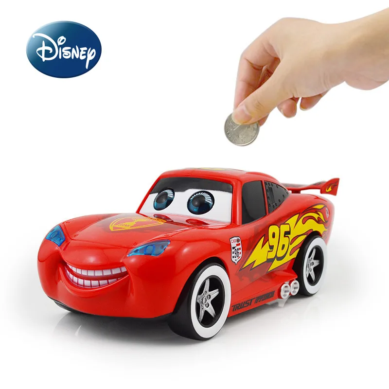 Disney 2022New Pixar Car Electric Light Music Doll Lightning McQueen Car Piggy Bank Die-cast Metal Car Model Toy Children's Gift