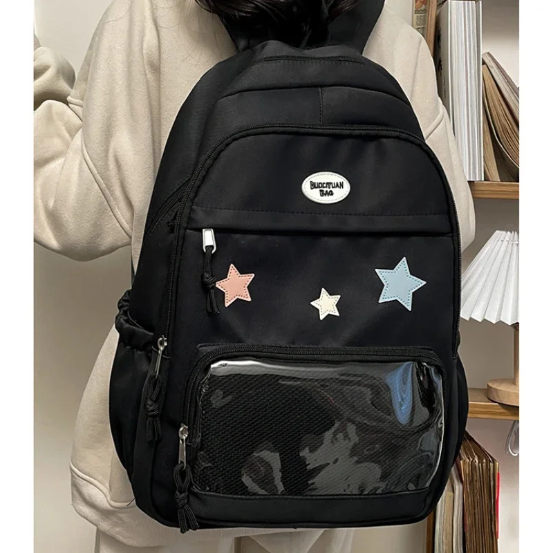 Japanese Y2k Kawaii Star Transparent Backpack Women Students Casual Aesthetic Star Schoolbag Girl High-capacity Preppy Backpacks