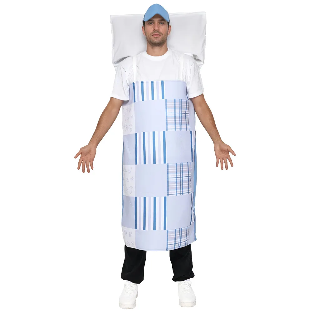 Fun Parody Hospital Bed Costume Halloween Party bar Patient Blue and White Striped Costume Character