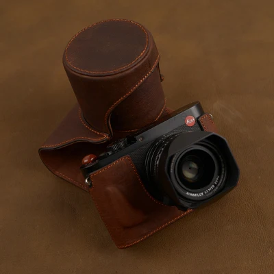 Custodia Per Fotocamera In Vera Pelle Fatta A Mano Custodia Impermeabile Per Leica Q Qp Typ116 Design A Batteria Aperta