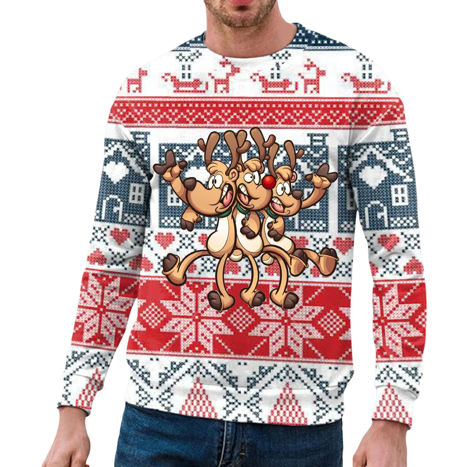 

Mens Autumn And Winter Casual Trend Christmas Printed Pullover Crewneck Hoodie streetwear Outfits vintage
