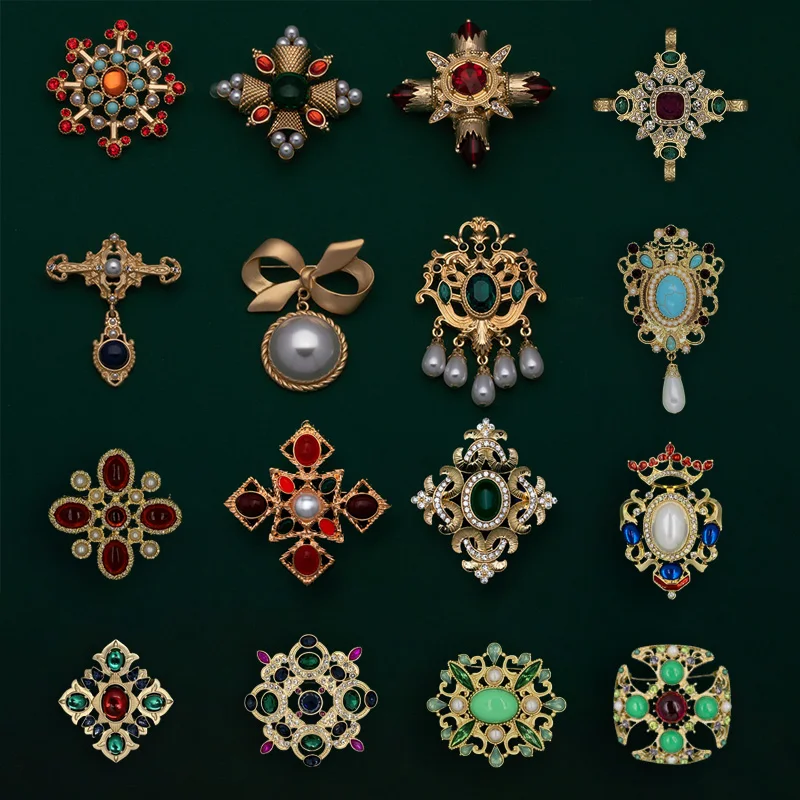 Broches baroques Vintage en cristal de couleur or, bijoux pour femmes