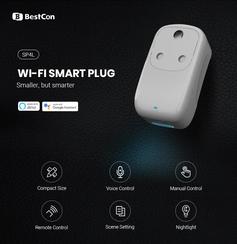 Bestcon Sp4l na Índia Inteligente Wi-fi Plug Tomada do Temporizador com Luz da Noite Pode Ser Escurecido Funciona com Alexa Assistente do Google Ifttt - Image 5