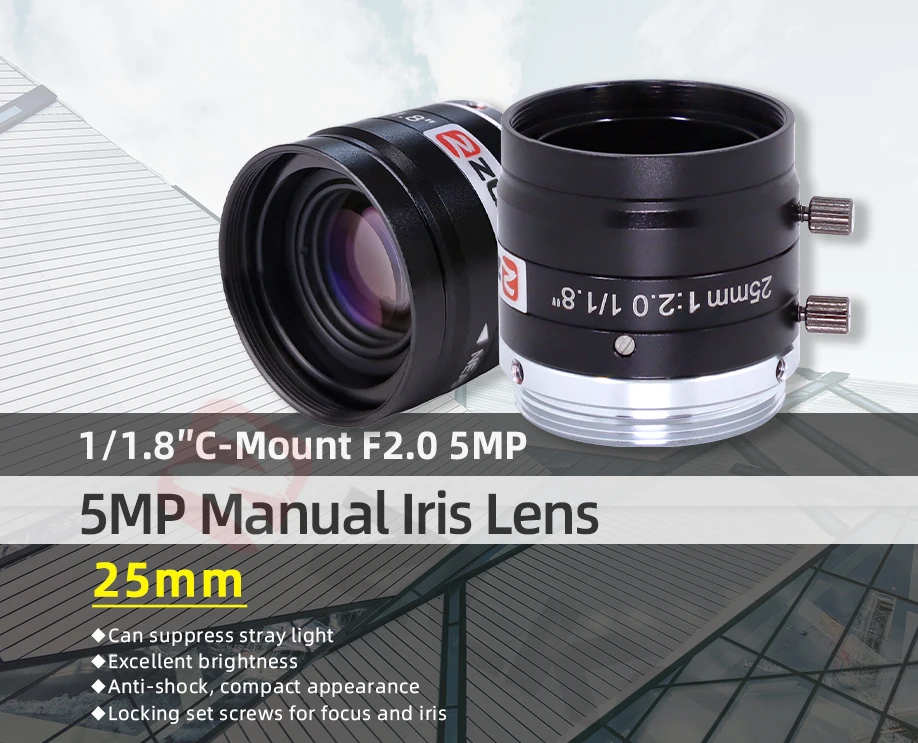 ZLKC fa c mount 25mm Blende f2.5 manuelle Iris 1/2,0 Zoll Bildformat Bild verarbeitung objektiv Überwachungs kamera CCTV 1,8 Megapixel – Detail 10