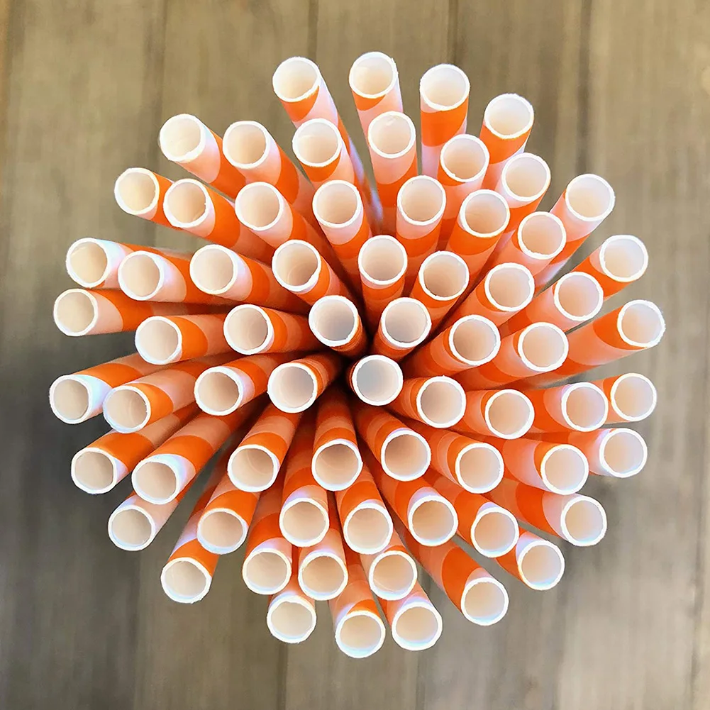 Striped Paper Straws Orange and White Friendly Straws for Juice Soda 25pcs