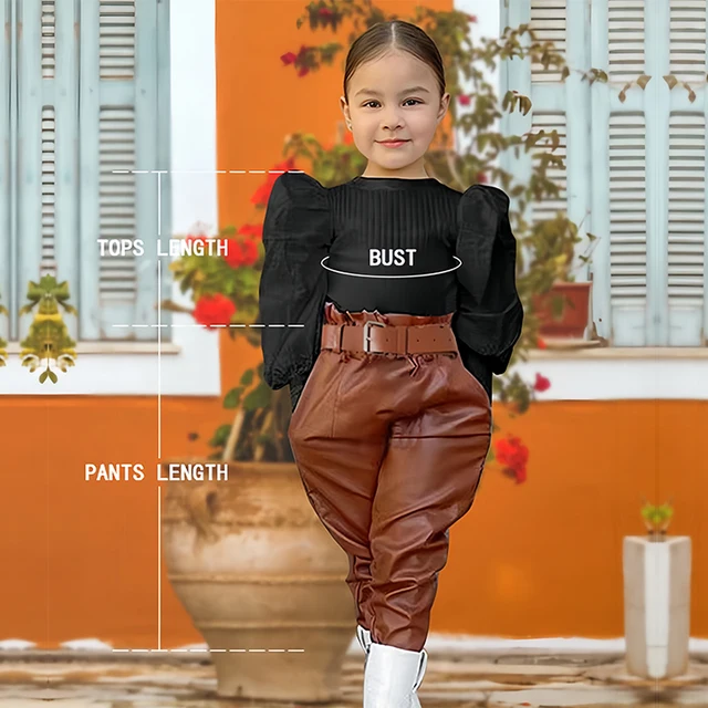 Leather Pants Baby Girl Puff Pants 1-6Years Girl's Clothes Set