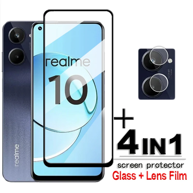 

For Realme 10 4G Glass Realme 10 Tempered Glass 2.5D Full Cover Glue HD Screen Protector Realme 10 Pro 10S 10 Lens Film 6.4 inch