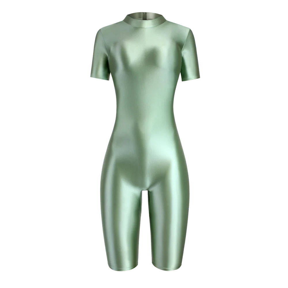 thumbnail image 1 of MJINM - Mono de una pieza brillante para mujer, para natación, running, mono corto con cremallera, para carreras, ciclismo, yoga, fitness, 1 of 5