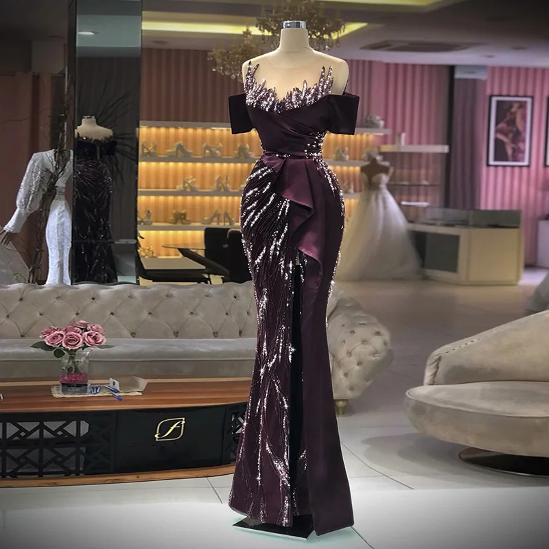 Radia May Luxury Dubai Burgundy Mermaid Evening Dresses for Women