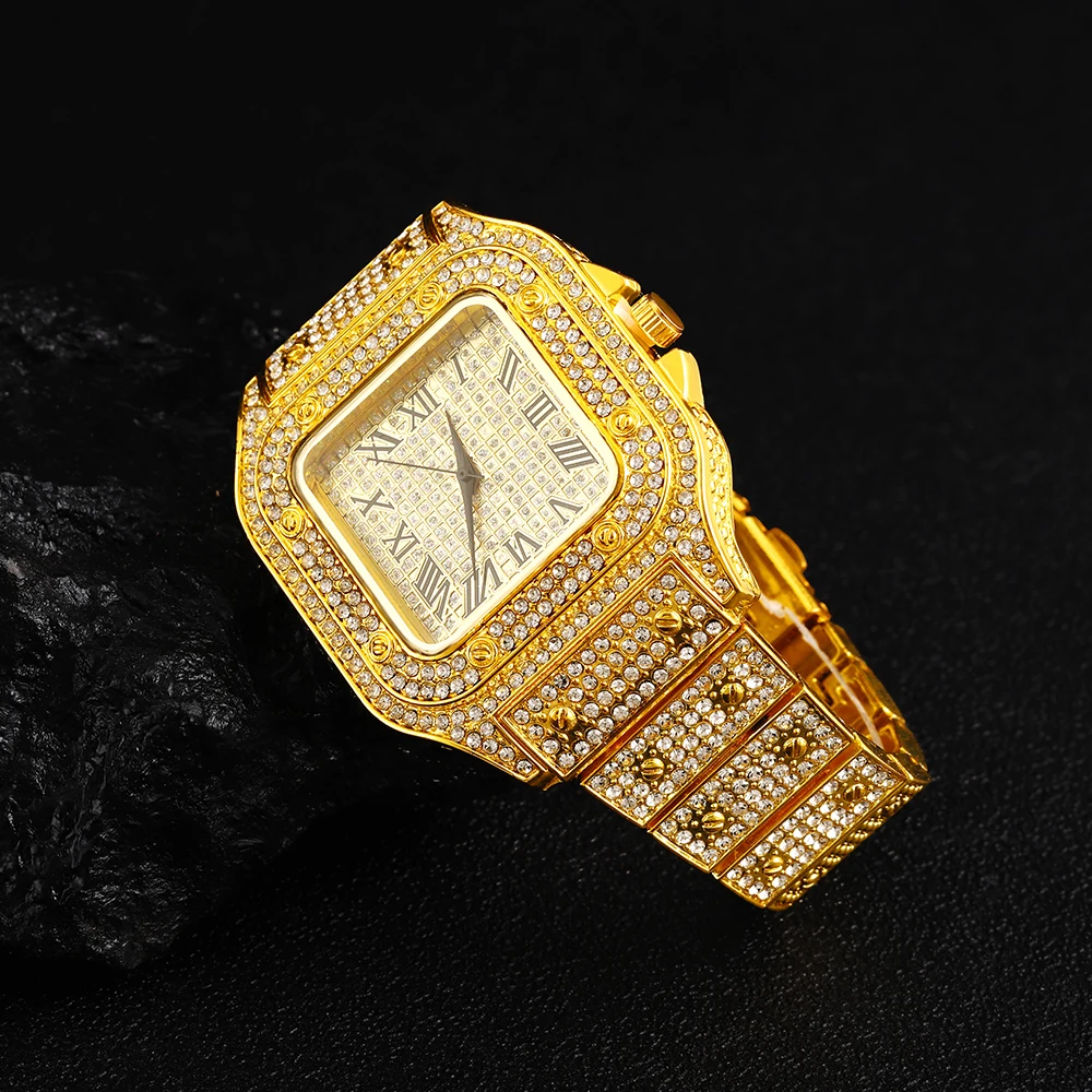 New Punk Men Watch Iced Out Diamond Sparkling Quartz Watches Fashion Hip Hop Classic Silver Color Watch Jewelry Men Women Gift 6