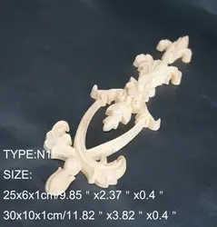 N1 -25x6x1cm Wood Carved Long Onlay Applique Unpainted Frame Door Decal Working carpenter Flower