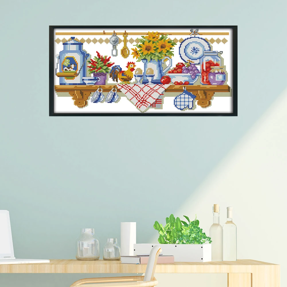 Home Hand-stitched 14CT Stamped Canvas Embroidery DIY Cross-stitch Crafts Gifts Handmade Materials Wrapped in Cotton Thread