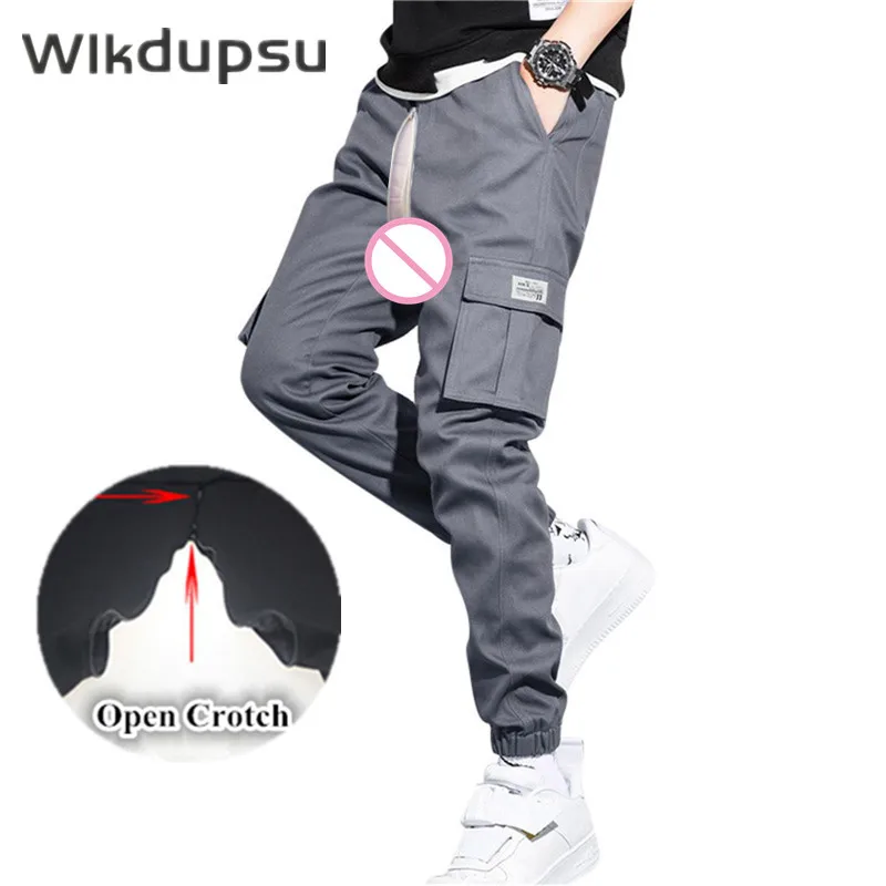 

Cotton Men Sexy Invisible Double Zippers Open Crotch Pants Cargo Joggers Sweatpants Streetwear Trousers Oversized Sport Clothing