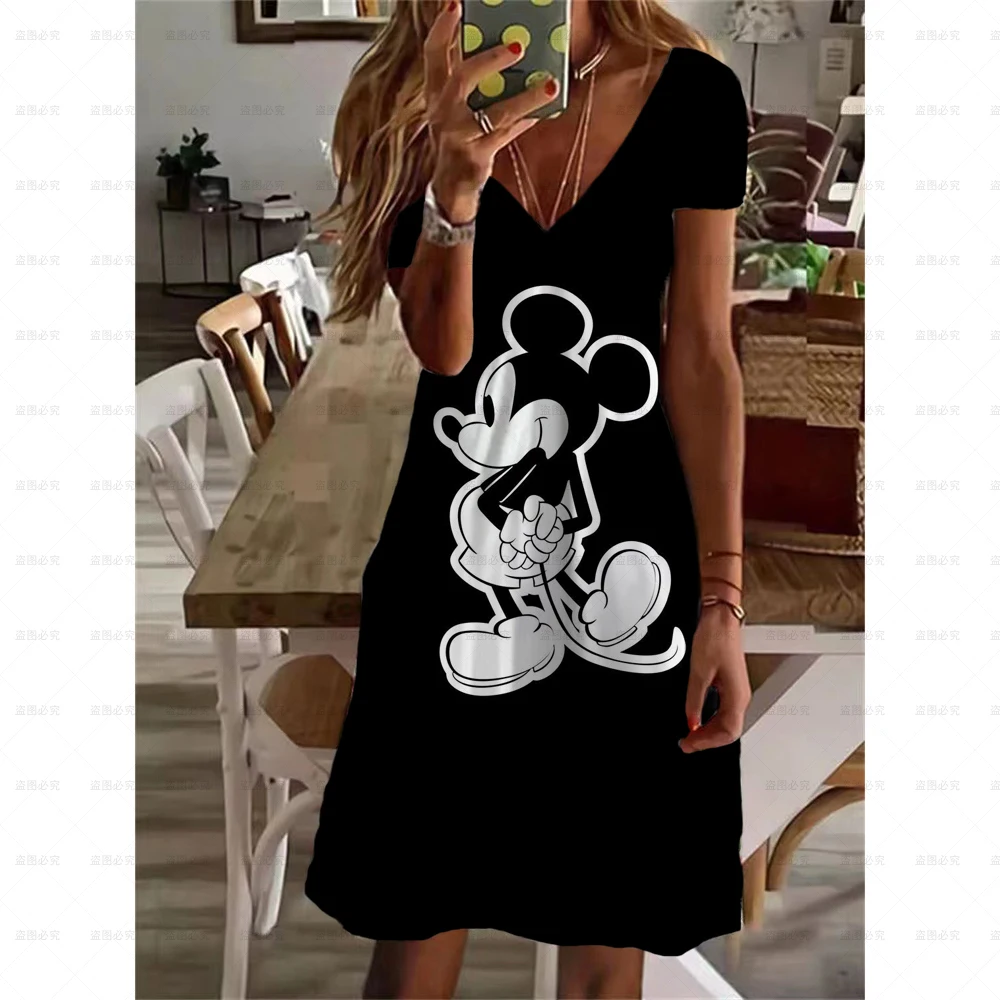 thumbnail image 1 of Nuevo diseño original de verano, vestido mini sexy y lindo de Mickey, escote en V, microelástico, a la moda, cómodo y moderno, vestido mini de calle, 1 of 5