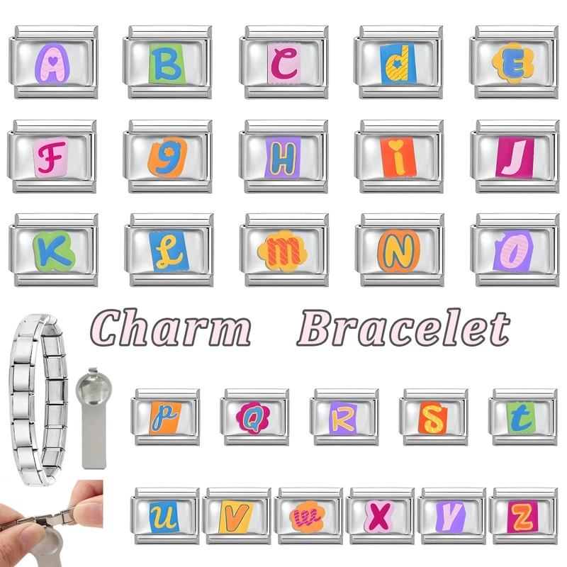 Letter Name Charm Bracelet Stainless Steel Jewelry DIY Making Gifts