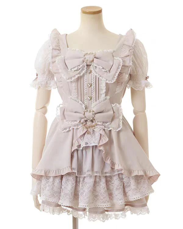 Cute Snow Princ Dr Liz a High Waist Bubble Sve Polyester Lace Summer Dr for Young Women Par Wear A-Line