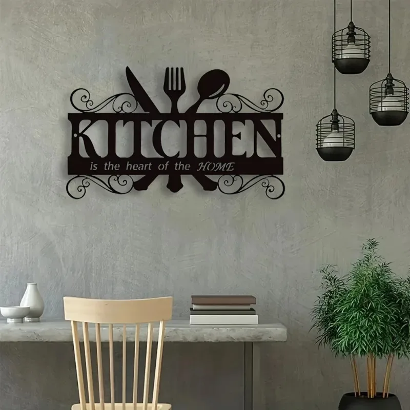 1pc Art Deco Inspired Black Metal Kitchen Wall Art - Elegant Family Theme Hanging Sign with Heartfelt Message 6
