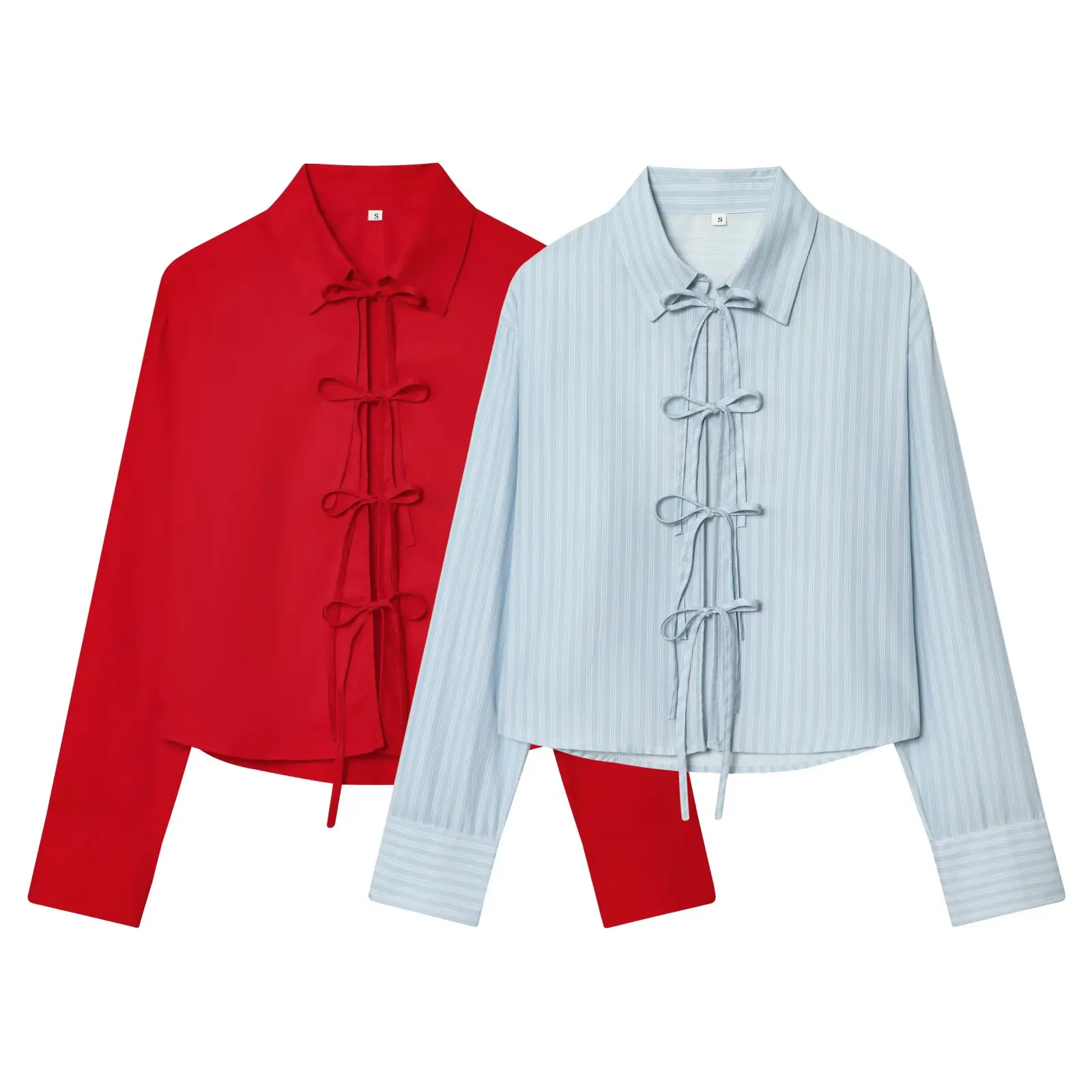 HH Damen Frühjahrsmode Vielseitiges Popeline-Hemd mit Schleife, Elegantes Langarm-Hemd für Frauen im High-Street-Stil – Detail 2