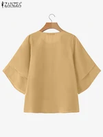 2025 ZANZEA Fashion Women Chiffon Blouse Solid Color Tops Tunic Autumn 3/4 Sleeve Ruffled Shirts Casual Office Lady Elegant Tops - Image 5
