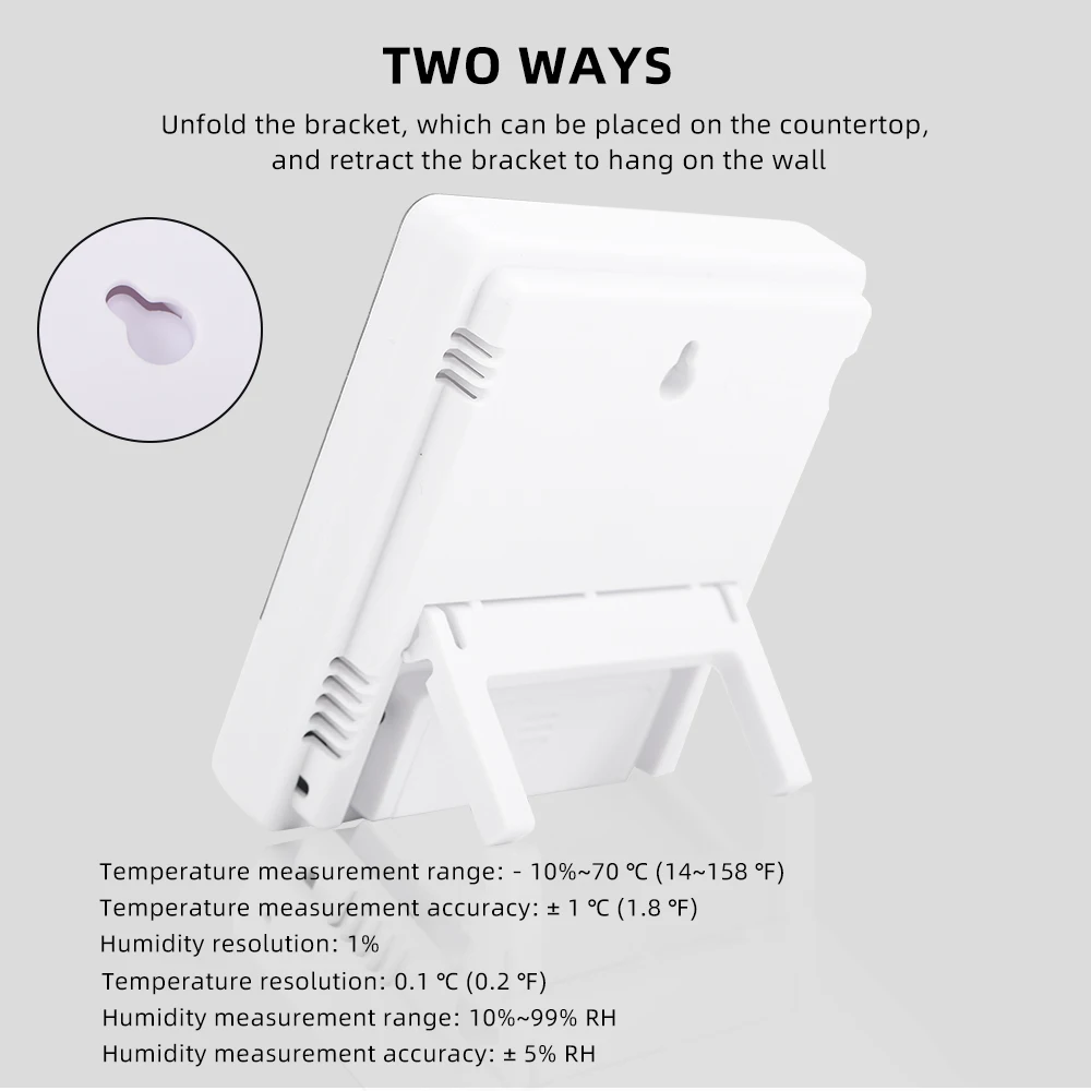 Digital hygrometer rear view with stand