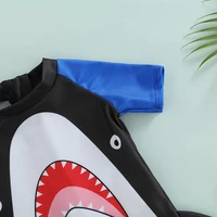 0-4Y Toddler Baby Boy Short Sleeve Zipper Swimwear Cartoon Shark Quick Drying Swimsuit Summer One Piece Beachwear Bathing Suit 4